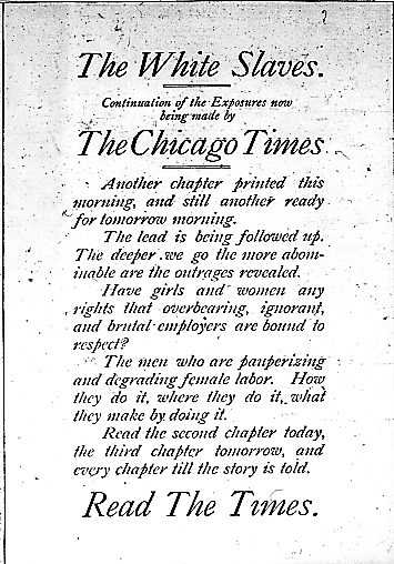 snippet of advertisement for series in Chicago Times